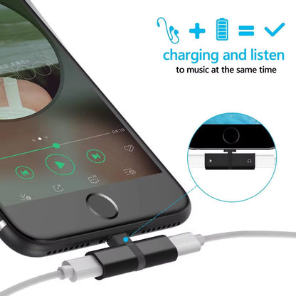 2in1 Earphone Adapter iPhone 14 13 12 11 7 8 X Headphone Audio Charger Splitter