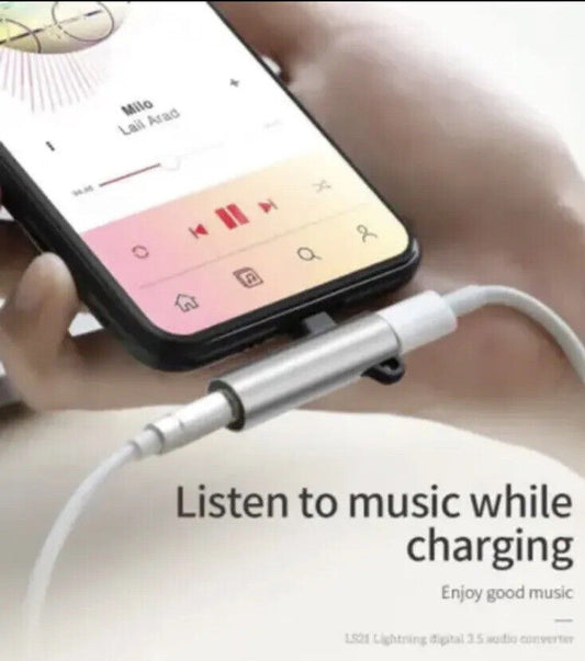 2in1 Earphone Adapter Audio Splitter Charger Aux 3.5mm iPhone 14 13 12 11 X Pro