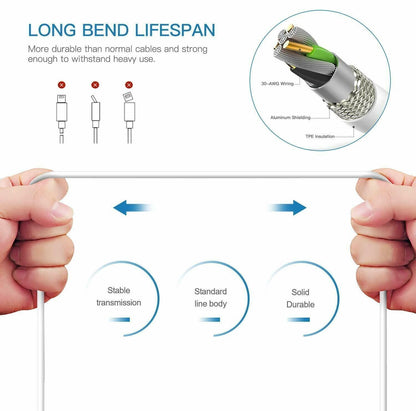 iPhone Charger (3 Pack) Apple Cable USB Lead 5 6 7 8 X XS XR SE 11 12 13 14